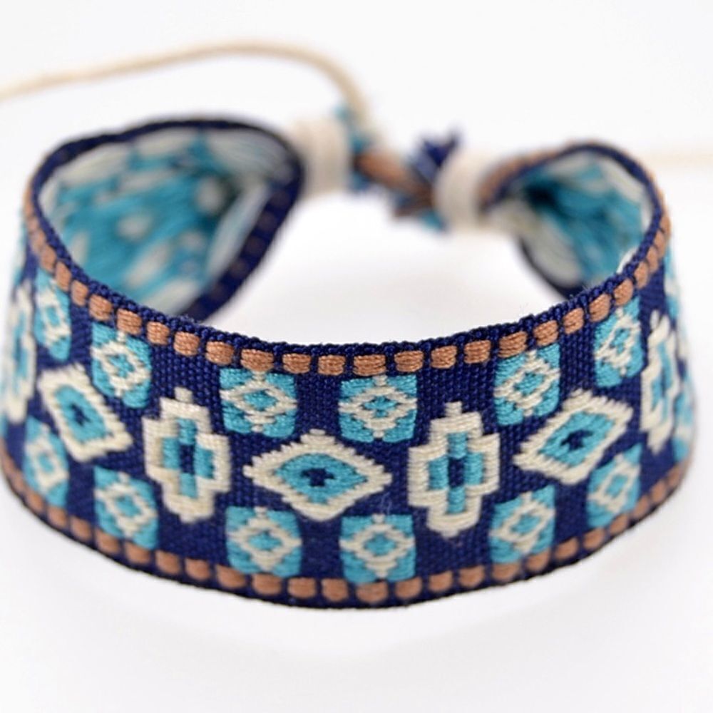 Boho Embroidered Mayan Style Adjustable Friendship Bracelet NWT